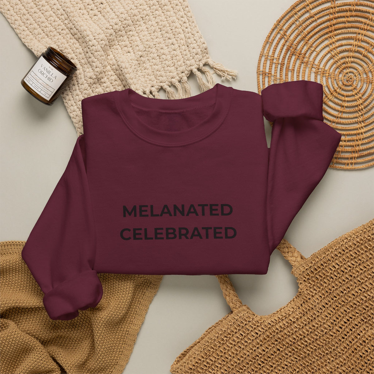 Melanated Celebrated Crewneck Sweatshirt (Center Design)