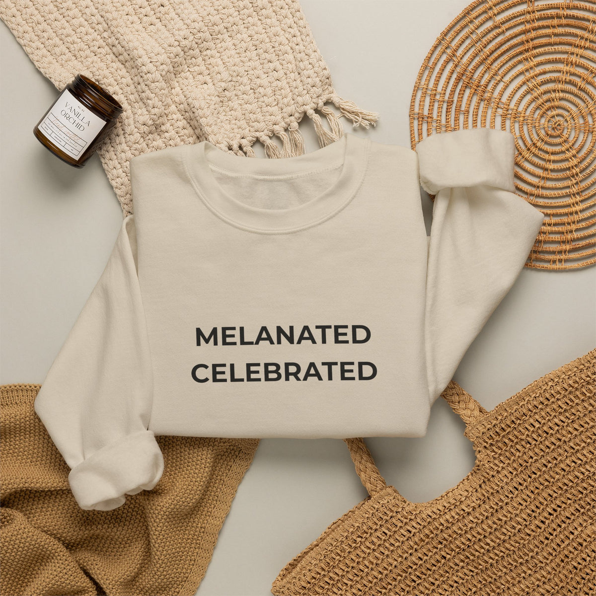 Melanated Celebrated Crewneck Sweatshirt (Center Design)