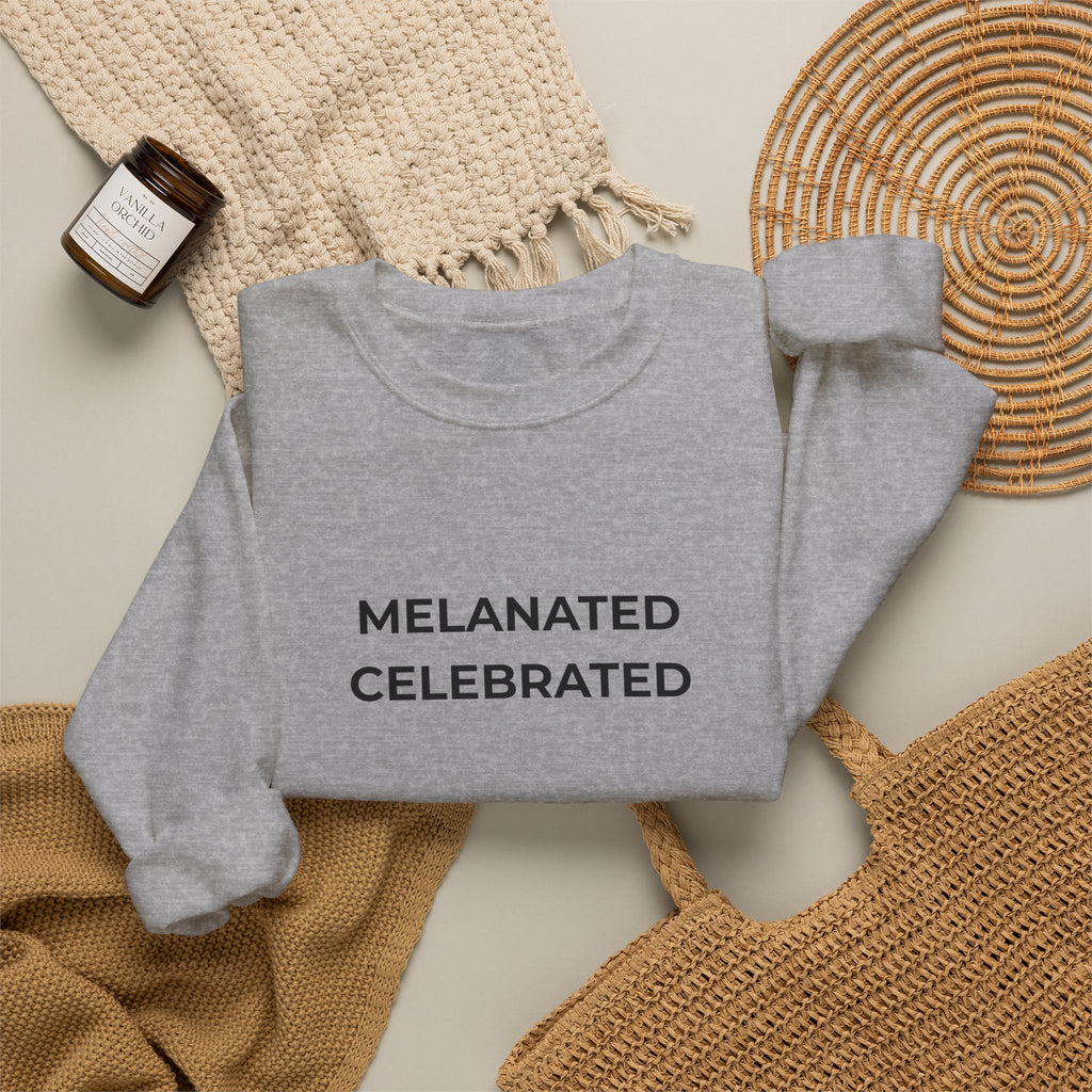 Melanated Celebrated Crewneck Sweatshirt (Center Design)