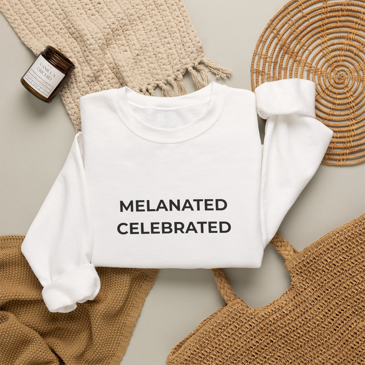Melanated Celebrated Crewneck Sweatshirt (Center Design)